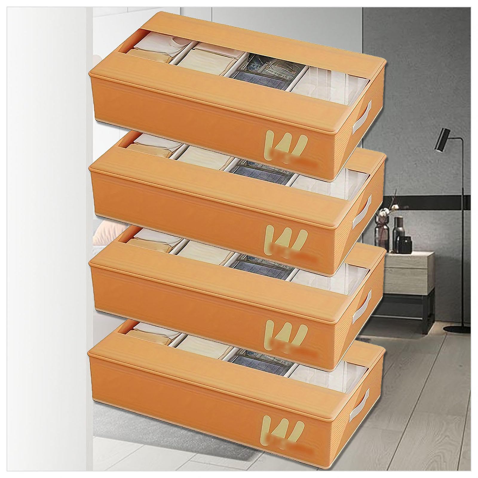 Tiroir sous Lit Pliable avec 5 Séparateurs Réglables, Tiroir sous Lit Organisateur sous Le lit pour Enfants et Adultes,Orange-4Pcs