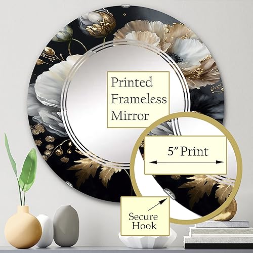 Miniatura 3 de Grey Gold Flower Bouquet II- Vanity Mirror, Bathroom Mirrors, Wall Mirrors for Living Room, Bedroom - Round Mirror - Large 24'x24', 32'x32'