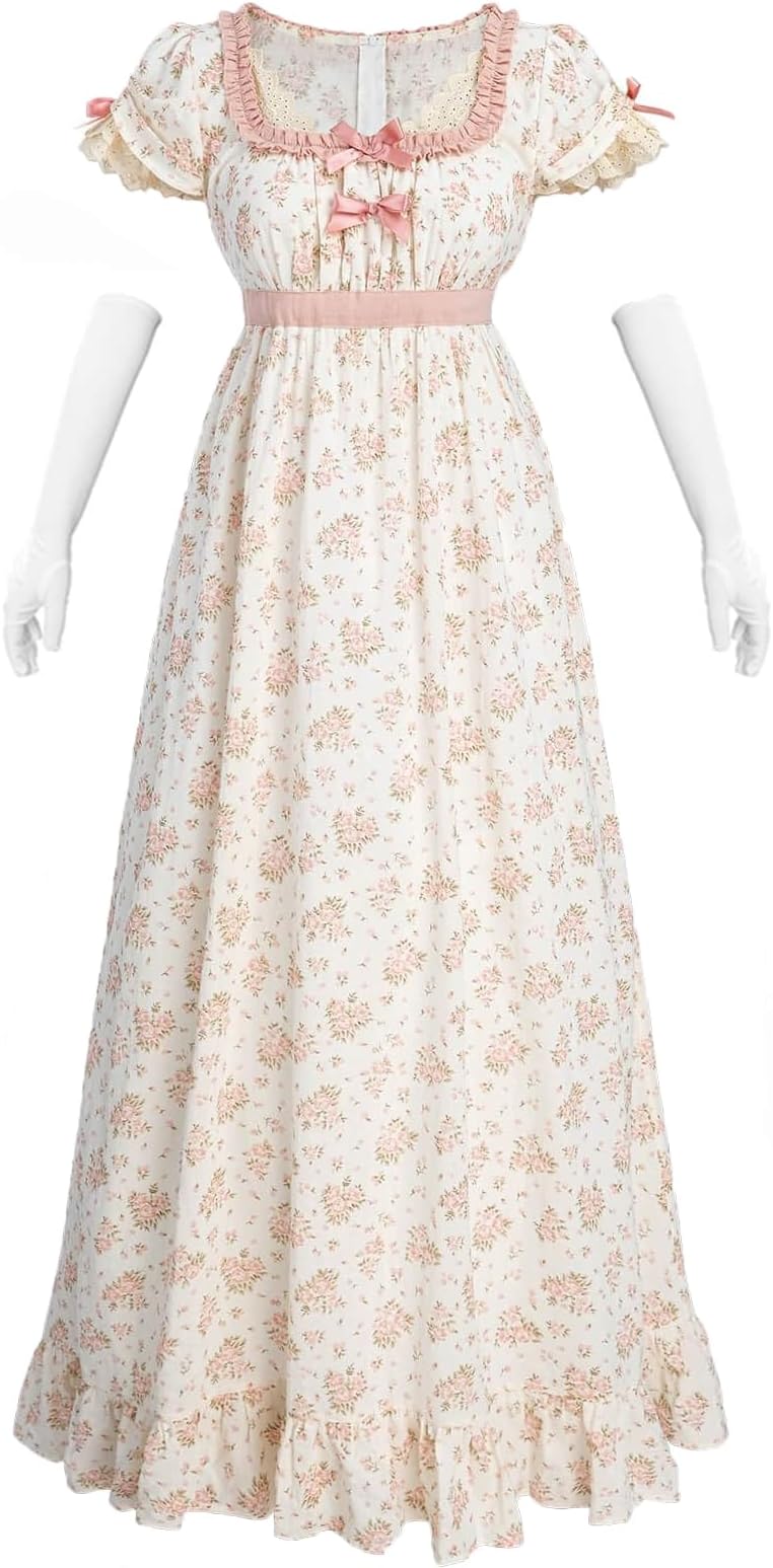 Fiamll Regency Women's Floral Dress Empire Waist Regency Tea Party Dress