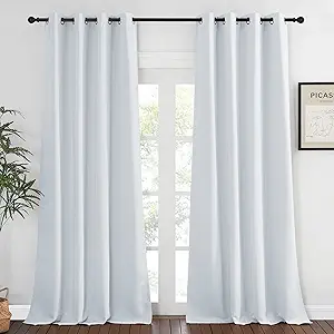 NICETOWN Blackout Living Room Curtain Greyish White - Home Fashion Grommet Thermal Insulated Room Darkening Curtain for Bedroom/Living Room (1 Panel, W52 x L90, Greyish White)
