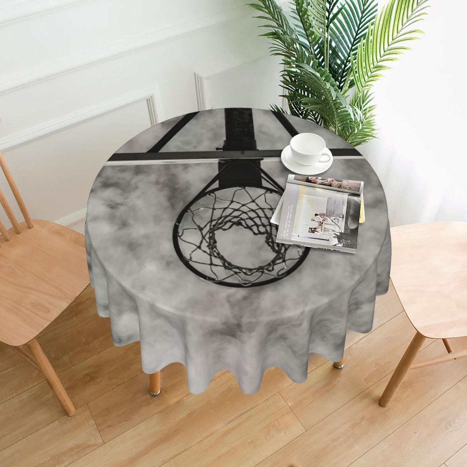 Zcmkjlg Amazing Basketball Court Print Quick Ship Round Tablecloth 60in Polyester Washable Cover for Dining Room