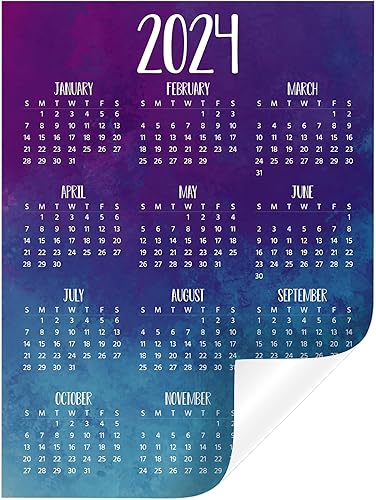 Calcomanía de calendario anual de año a un vistazo, extraíble y reposicionable (2024, 9 x 12 pulgadas, acuarela)