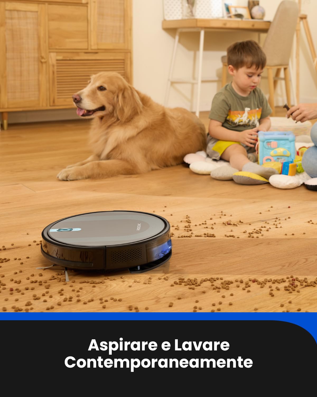Proscenic 850T Robot Aspirapolvere Lavapavimenti, 3000Pa Aspirazione Potente Controllo Siri & IFTTT & APP & Alexa, Serbatoio Acqua Elettrico 2-In-1 per Pulizia Domestica/Capelli/Polvere/Lavapavimenti