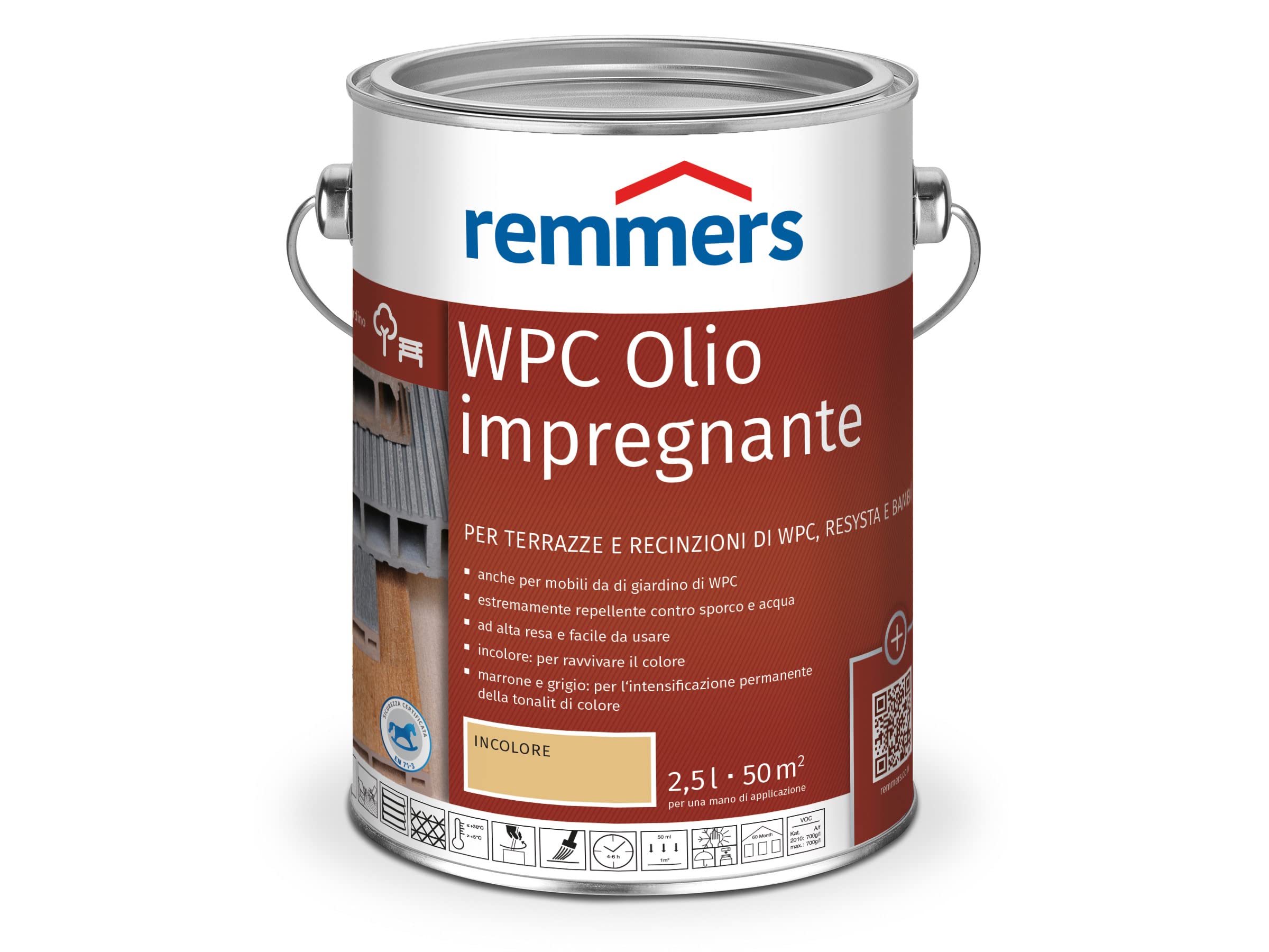 Olio Per WPC Remmers 2,5 Litri - Impermeabilizzante Per Terrazze E Mobili Da Giardino, Incolore