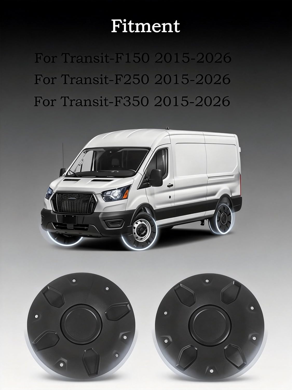 Wheel Hub Center Cap Kit Ford Transit 150 250 350 2015-2026 16" Steel Wheel Black Center Caps Hubcaps Replacement OE CK4Z-1130-C