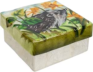 Hand Painted Capiz Shell Keepsake Box 3x3 Inches - Orange Orchid Design Jewelry Organizer
