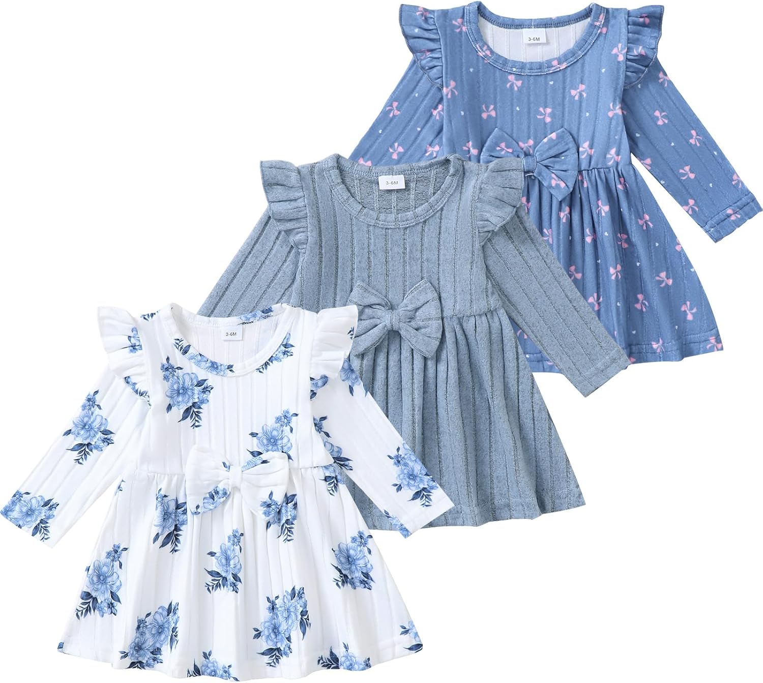Toddler Baby Girl Dress Clothes 3 Pack Bow Fly Sleeve Summer Dress