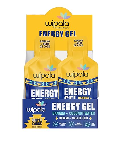 Miniatura 5 de Wipala - Gel energético, plátano y coco, paquete de 12, sin cafeína, certificado vegano, sin OMG, energía limpia para ejercicio de resistencia,