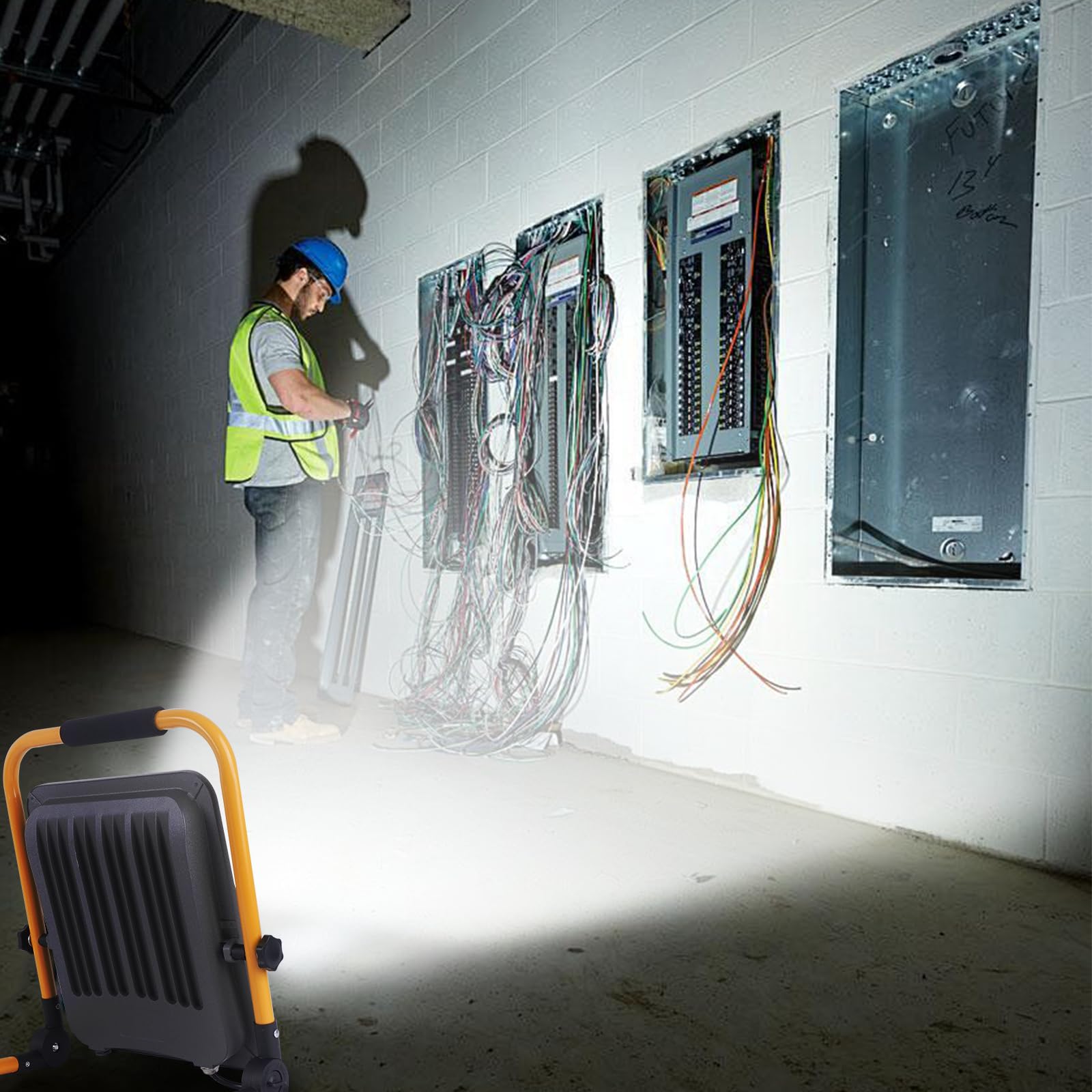50W Foco de Trabajo LED, Luz de Trabajo superbrillante con Enchufe Europeo, Proyector Portátil para Obra de 6000K con Cable de 2m, Focos LED de construcción para taller, garaje y jardín