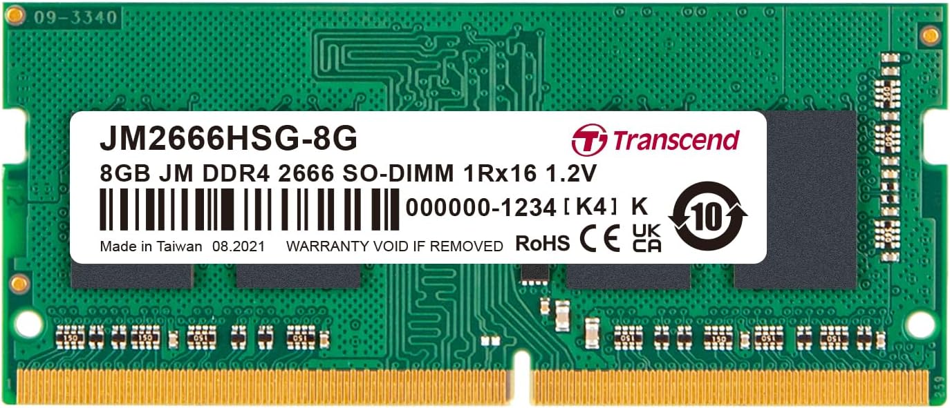 Transcend 8GB DDR4 3200MHz SO-DIMM 1Rx16 1.2V, RAM, PC4-25600, CL22, Notebook/Laptop Computer Memory - JM3200HSG-8G