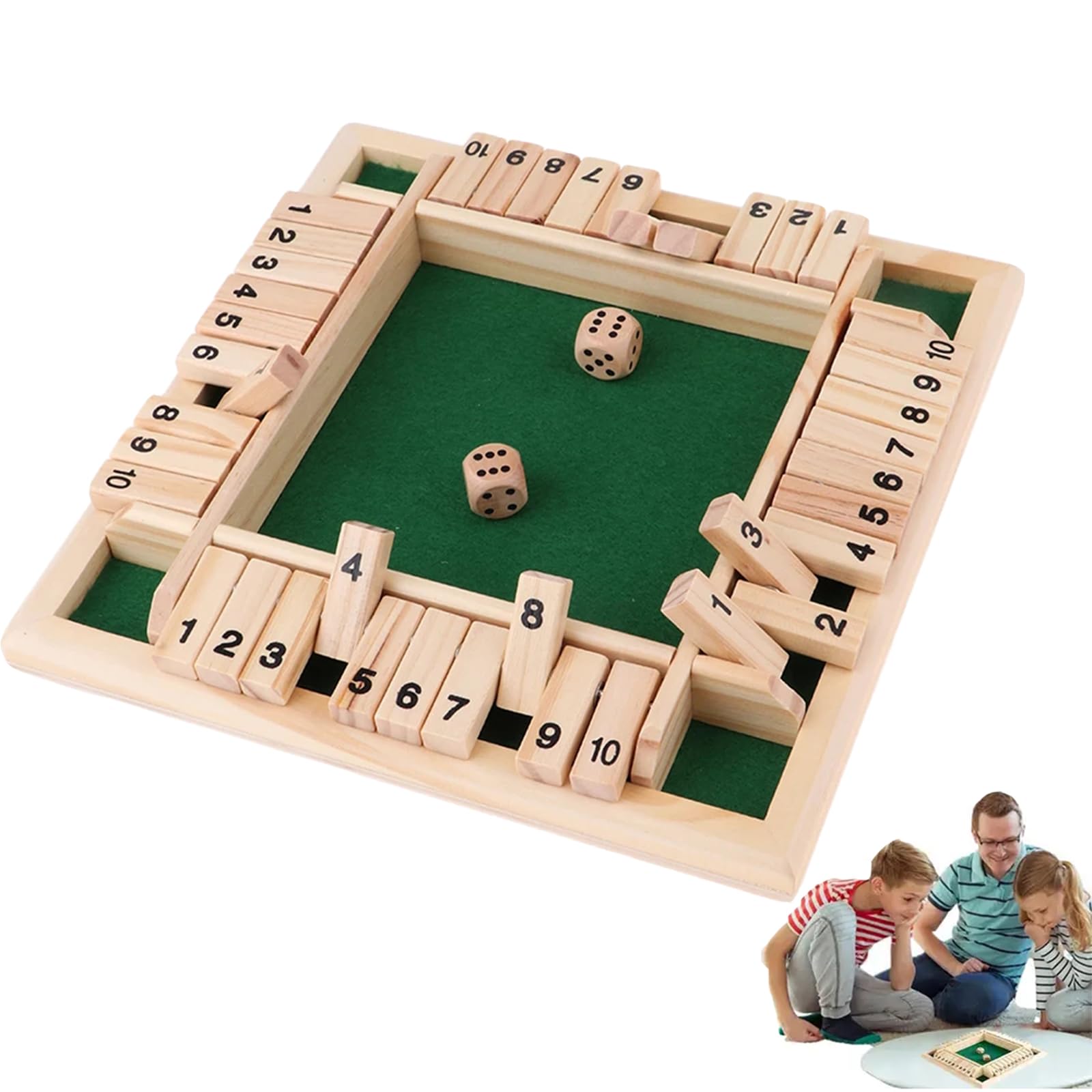 yeemeen Shut the Box Spiel, Holz Brettspiel, Shut The Box Würfelspiel, 2-4 Spieler Würfelspiel aus Holz Brettspiel ab 3 4 5 6 + Jahre Mathematik Lernspielzeug für Outdoor-Aktivitäten (Holzfarbe)
