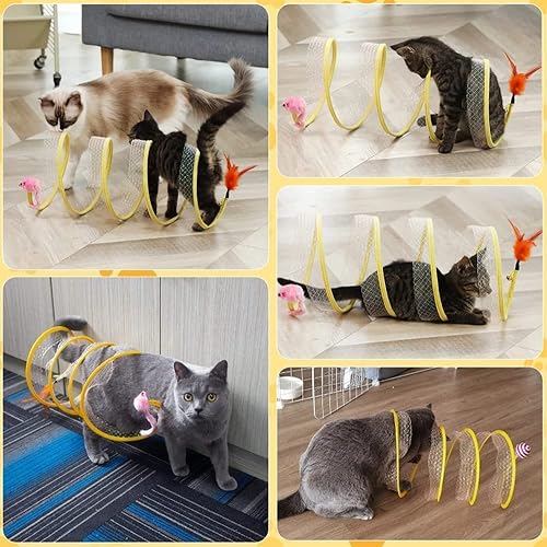 Miniatura 6 de Túnel de tubo plegado para gatos, resorte de túnel de tubo plegado para gatos, túnel plegable para gatos para interiores, cama de túnel para gatos,