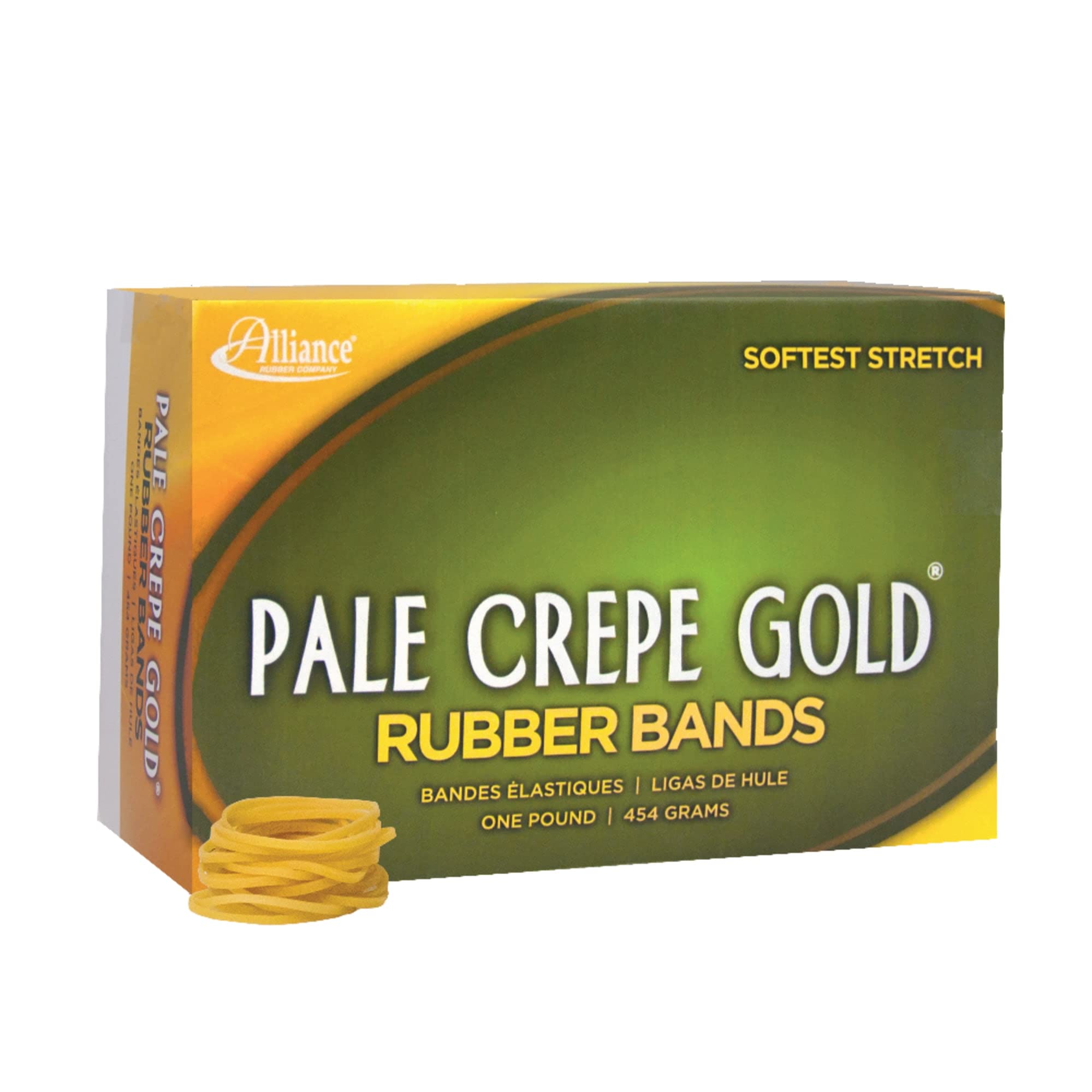 Alliance Rubber 20125 Pale Crepe Gold Rubber Bands Size #12, 1 lb Box Contains Approx. 3850 Bands (1 3/4" x 1/16", Golden Crepe)