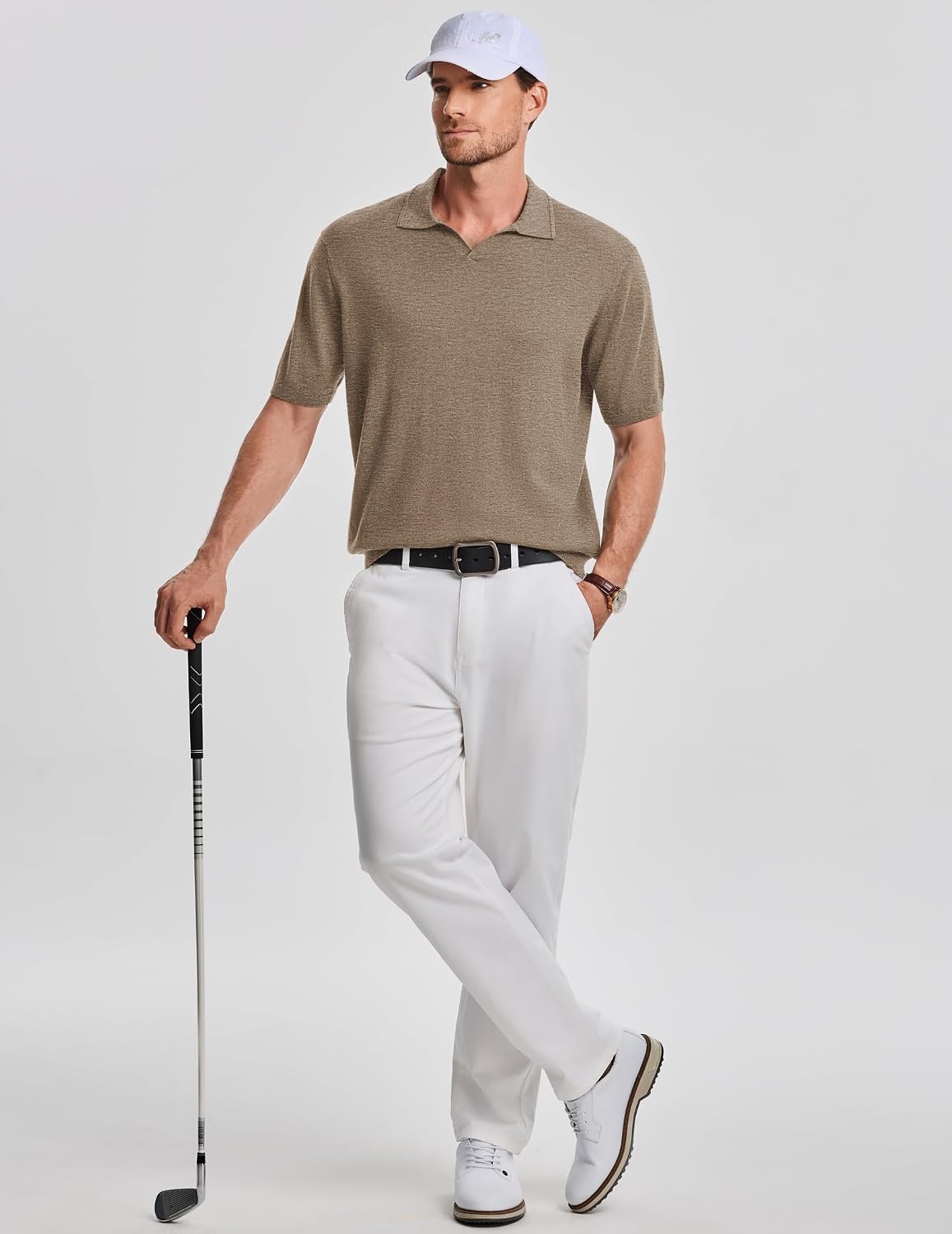 JMIERR Mens Wool Blend Polo Shirts Short Sleeve V Neck Knit Summer Casual Polos