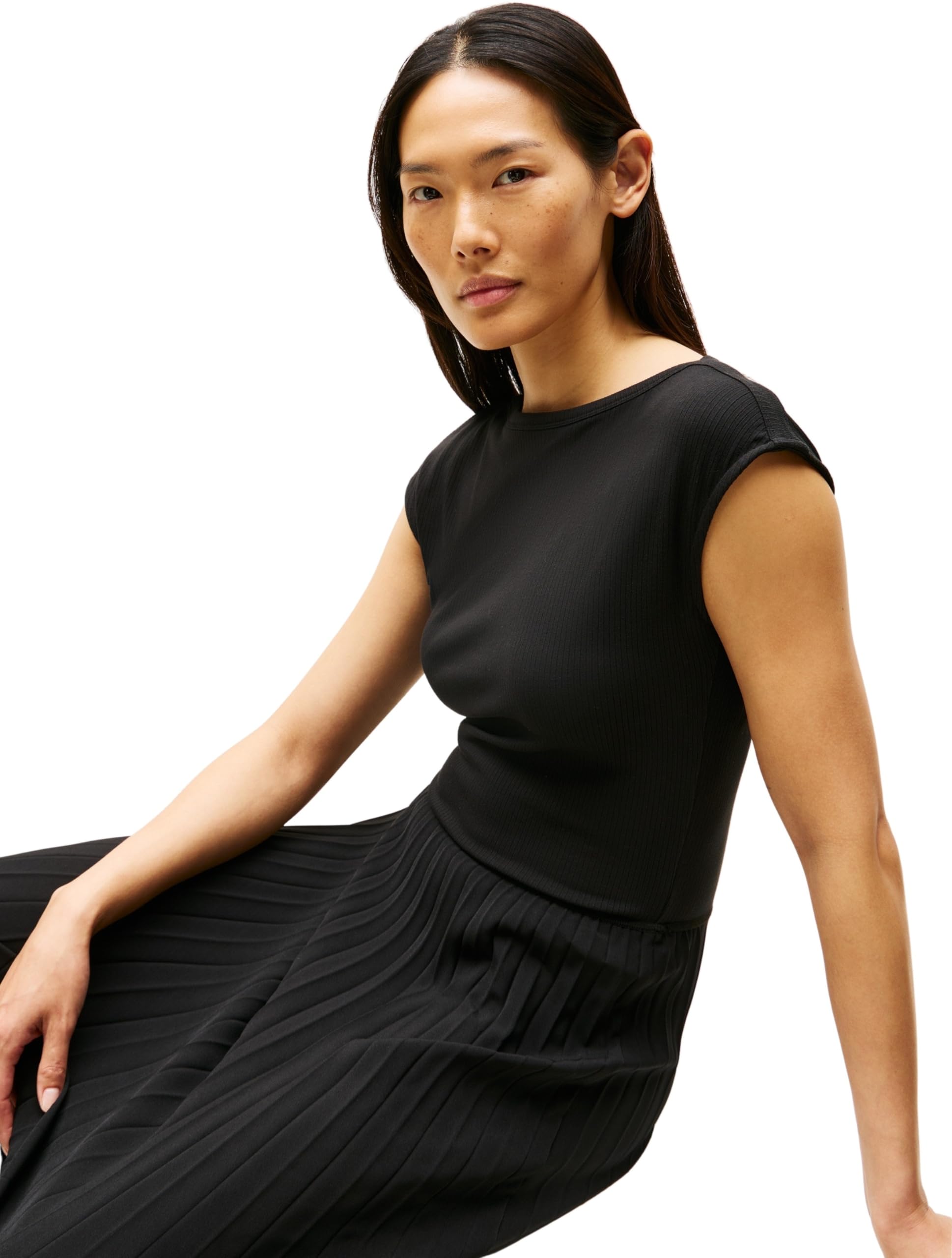 Tommy Hilfiger Damen Kleid Rib Midi Fit & Flare