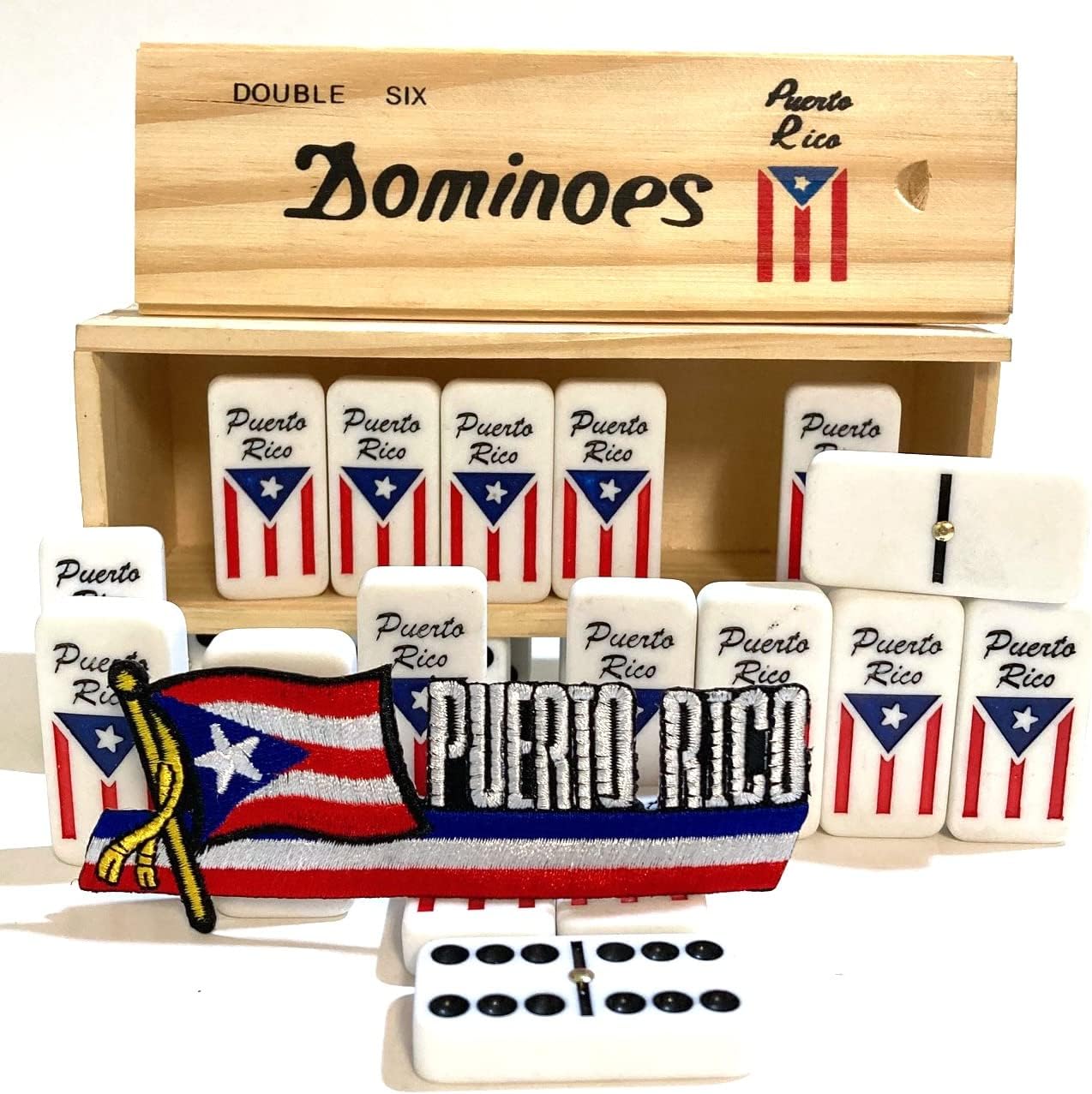 Puerto Rico Dominoes Accessories Puerto Rican Quality Made Domino in Wooden Box - Adult Size, Boricua Style Dominoes