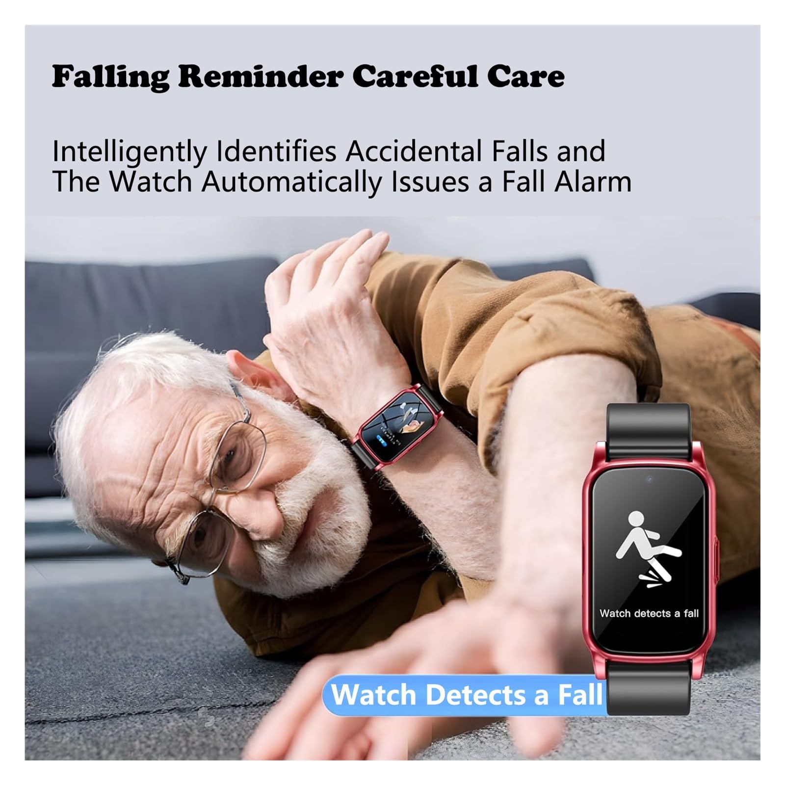Montre Connectée Antichute for Seniors, GPS Et Alerte Sos, Appels Vidéo HD 4G, Moniteur D'activité Étanche, Montre de Sécurité for Personnes Âgées Atteintes de Démence/Alzheimer(Red)