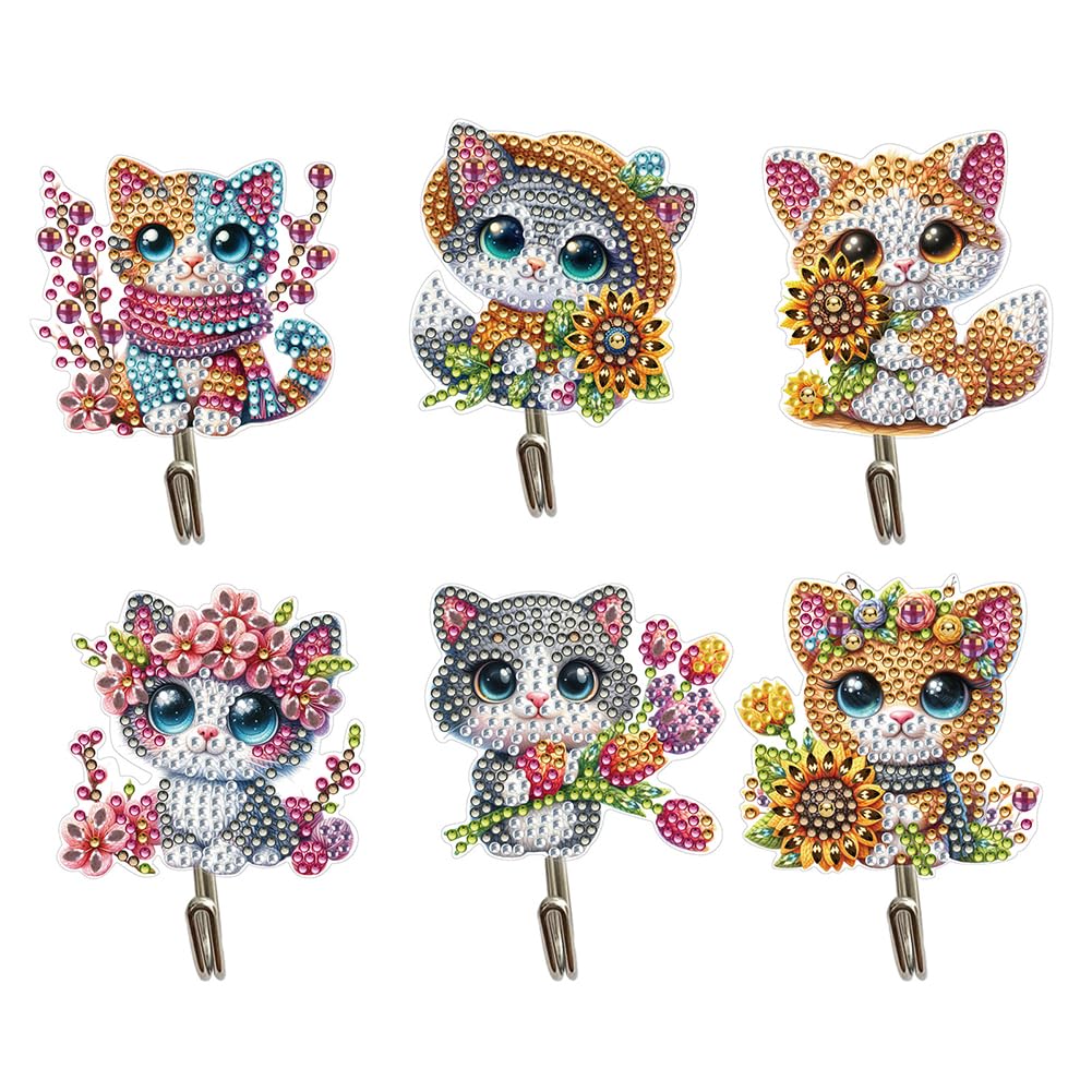 Fiorky L 6Pcs Plants Rhinestone Painting Keychain Hanger Diamond Painting Art Hooks Diamond Art Craft Wal Hooks For Home Office Decor, Forty Gifts