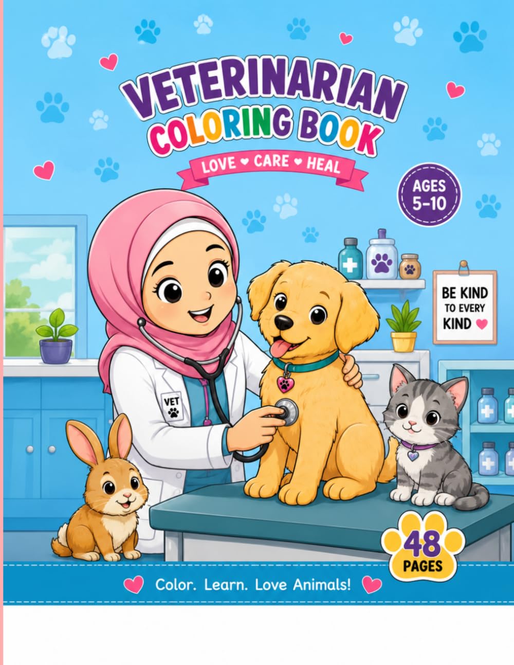 Veterinarian Coloring Book: Fun Coloring, Activities, Maze, Story, Dot to Dot