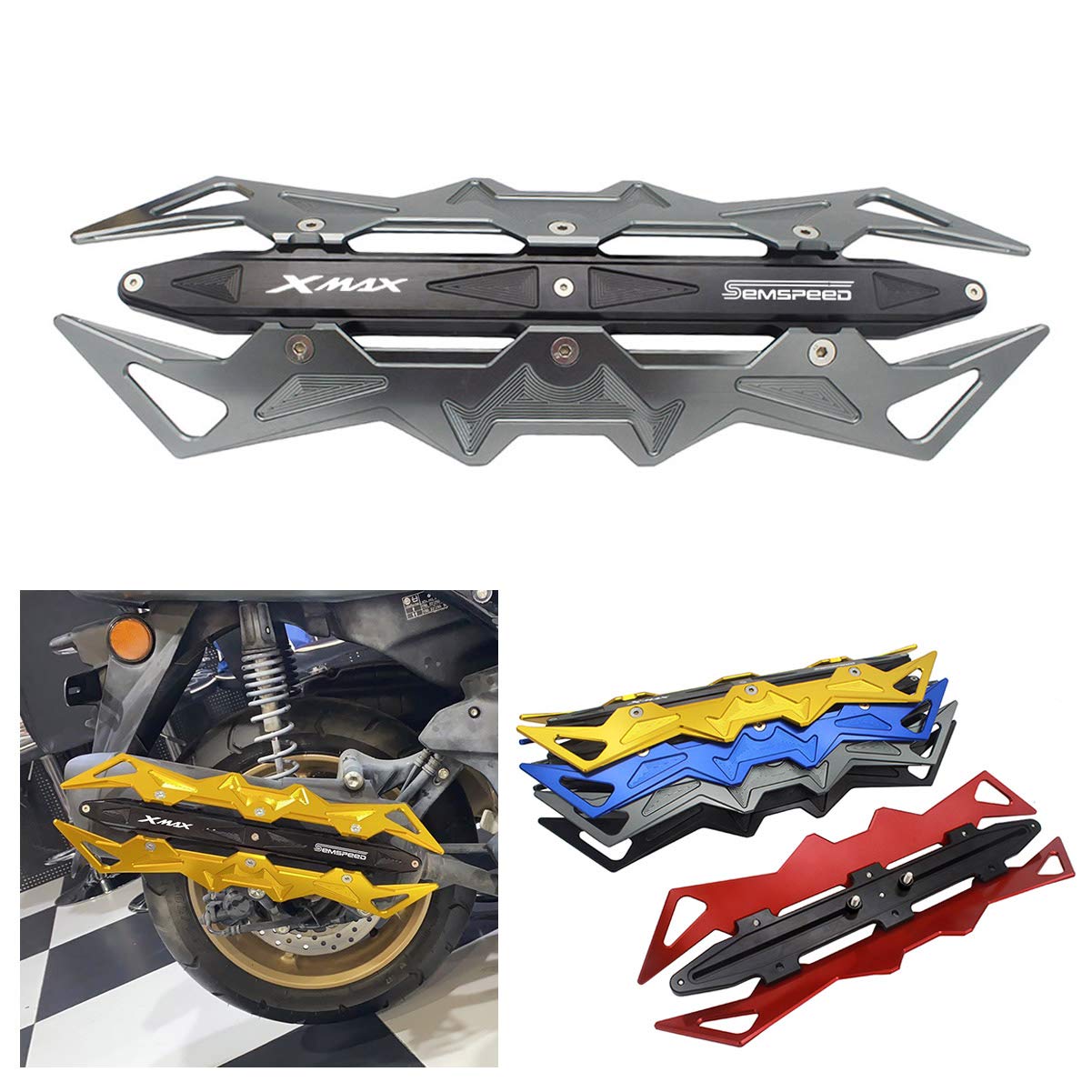 SEMSPEED For X-MAX 300 400 250 125 Accessorie XMAX logo CNC Motorcycle Heat Shield Exhaust Pipe Muffler Cover Protector (gray)