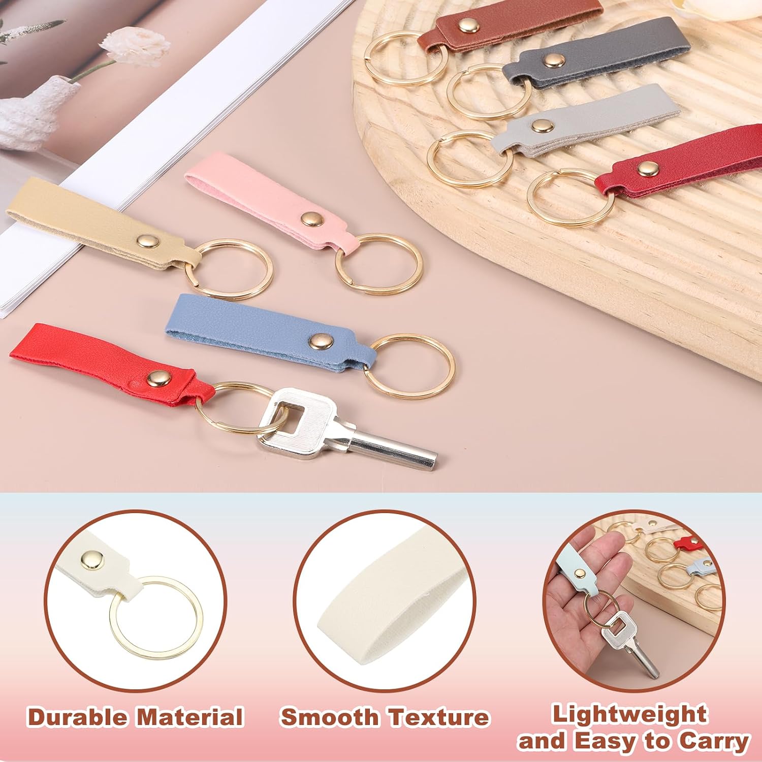 MECCANIXITY 40 Pcs PU Leather Keychain Blanks Bulk Laser Engraving Keychain Leather Key Fob Kit with Key Rings for DIY Supplies Gifts (White, 3.7" x 0.7")