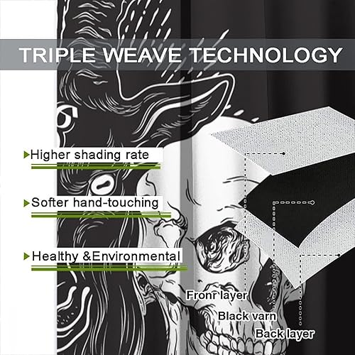 Vista 209 de Cortinas de cabeza de cabra, misteriosa cabeza de cabra malvada, calavera negra, bolsillo para barra, cortinas opacas para ventana, juego de 2