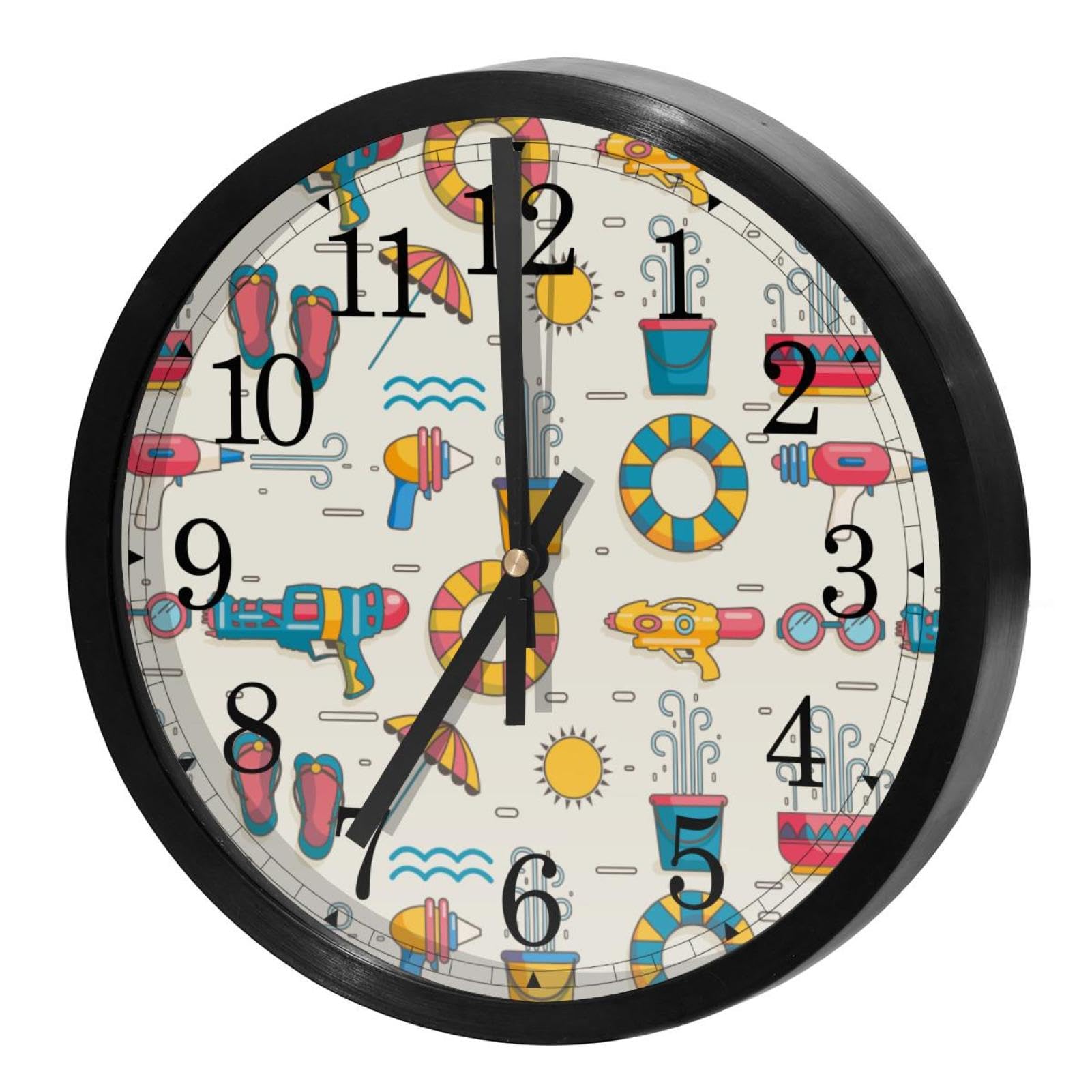 Horloge murale de cuisine ronde et silencieuse à motif exotique de Thaïlande