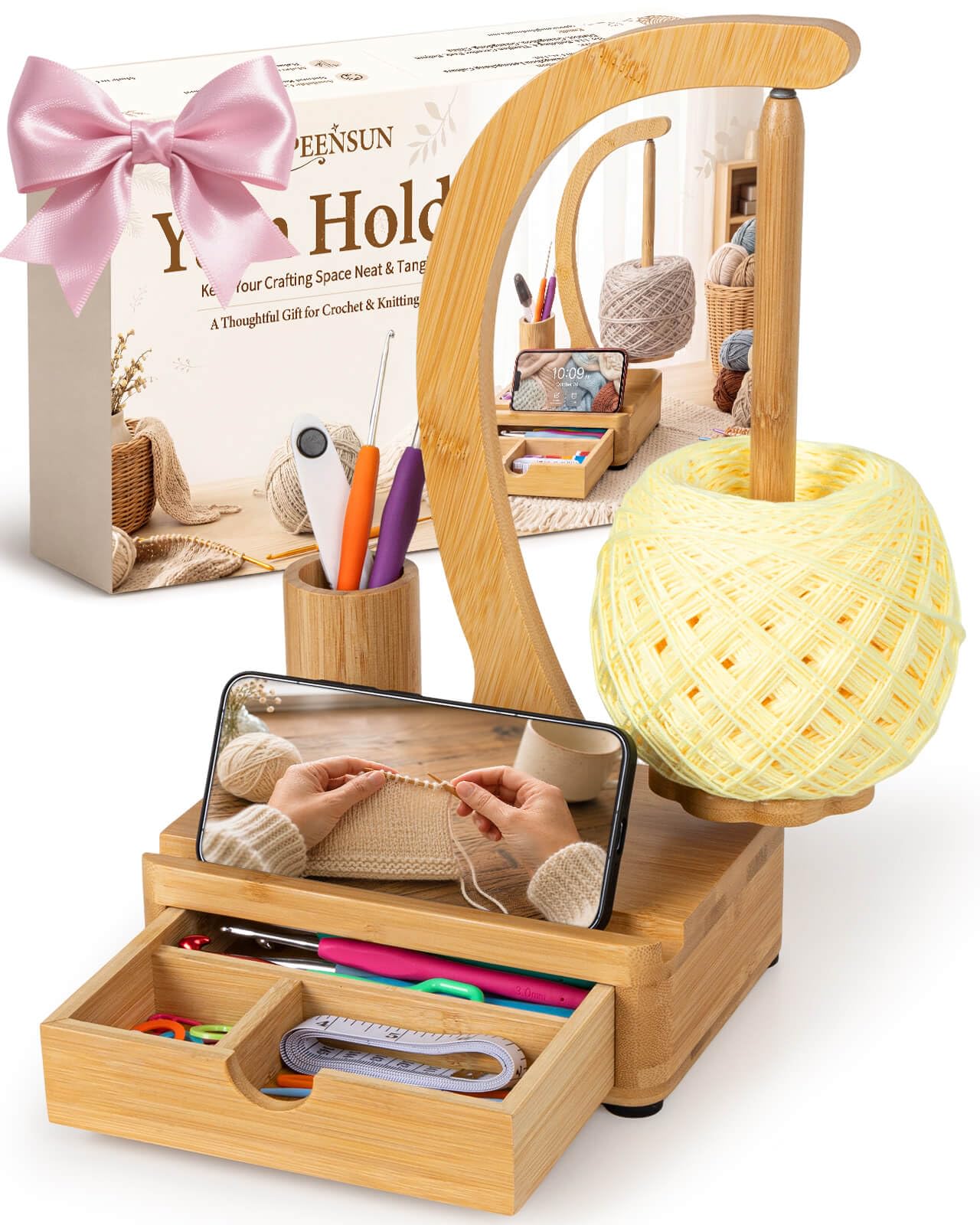 Photo 1 of SPEENSUN Bamboo Yarn Holder with Drawer and Spindle