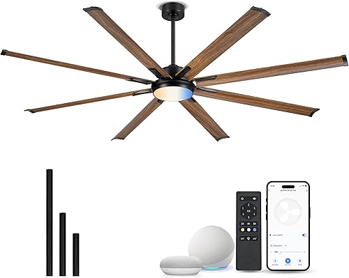 Miniatura 11 de Ventilador de techo de 72 pulgadas en níquel con luz, ventilador inteligente que funciona con Alexa, ventilador de techo industrial con 8 aspas de