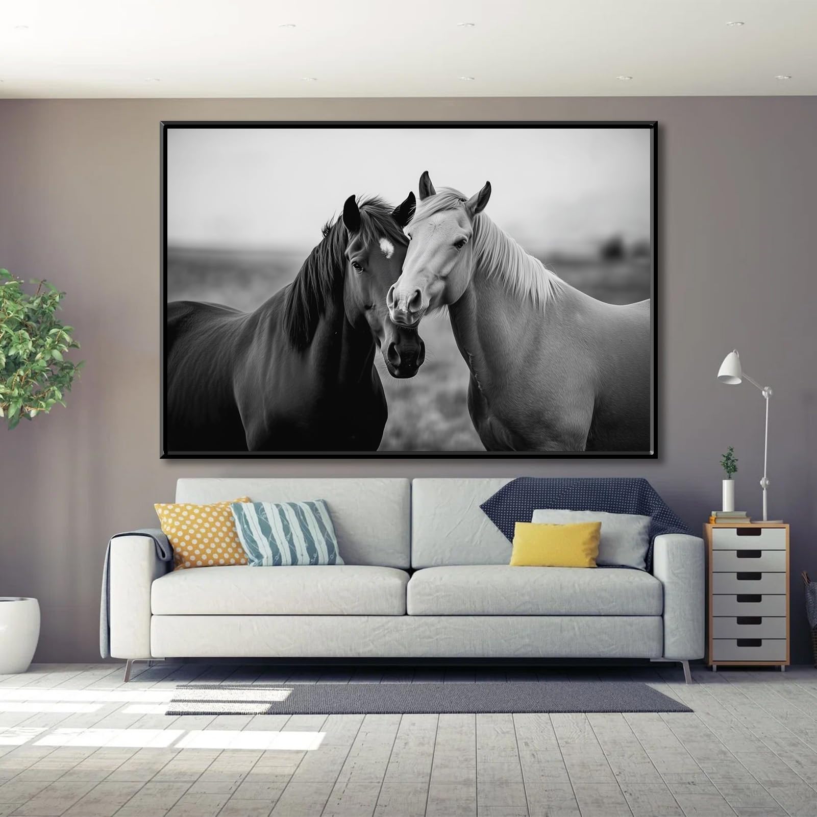 OSTCAL Horse Canvas Wall Art, Horse Pictures Wall Decor, Horses Wall Art, Farmhouse Decor, Farmhouse Wall Hanging, Animal Canvas Wall Artwork, Farm