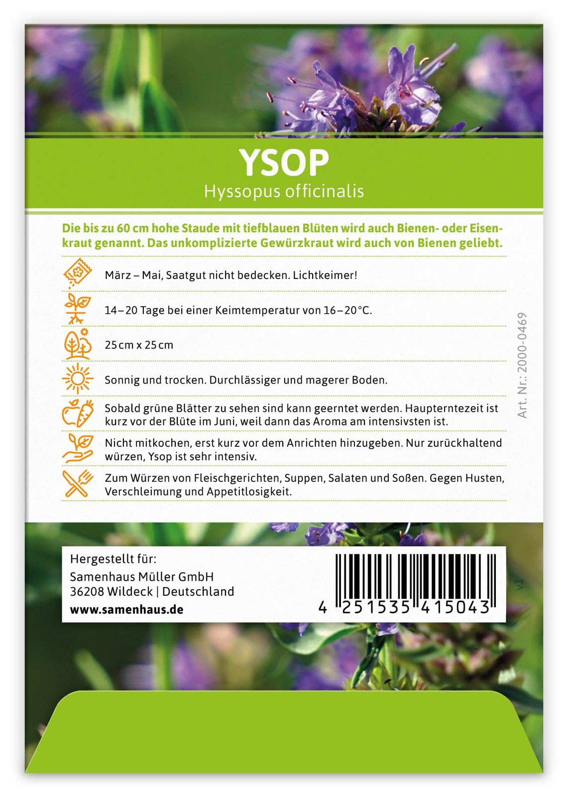FLORTUS 2000-0469-100x Ysop (100 Tütchen) (Ysopsamen)