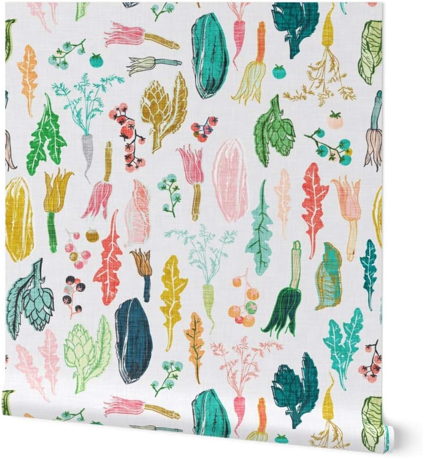 Peel & Stick Wallpaper 3ft x 2ft - Taupe Vegetables Spring Food Kitchen Carrot Cooking Veggies Summer Plants Garden Custom Removable Wallpaper by Spoonflower