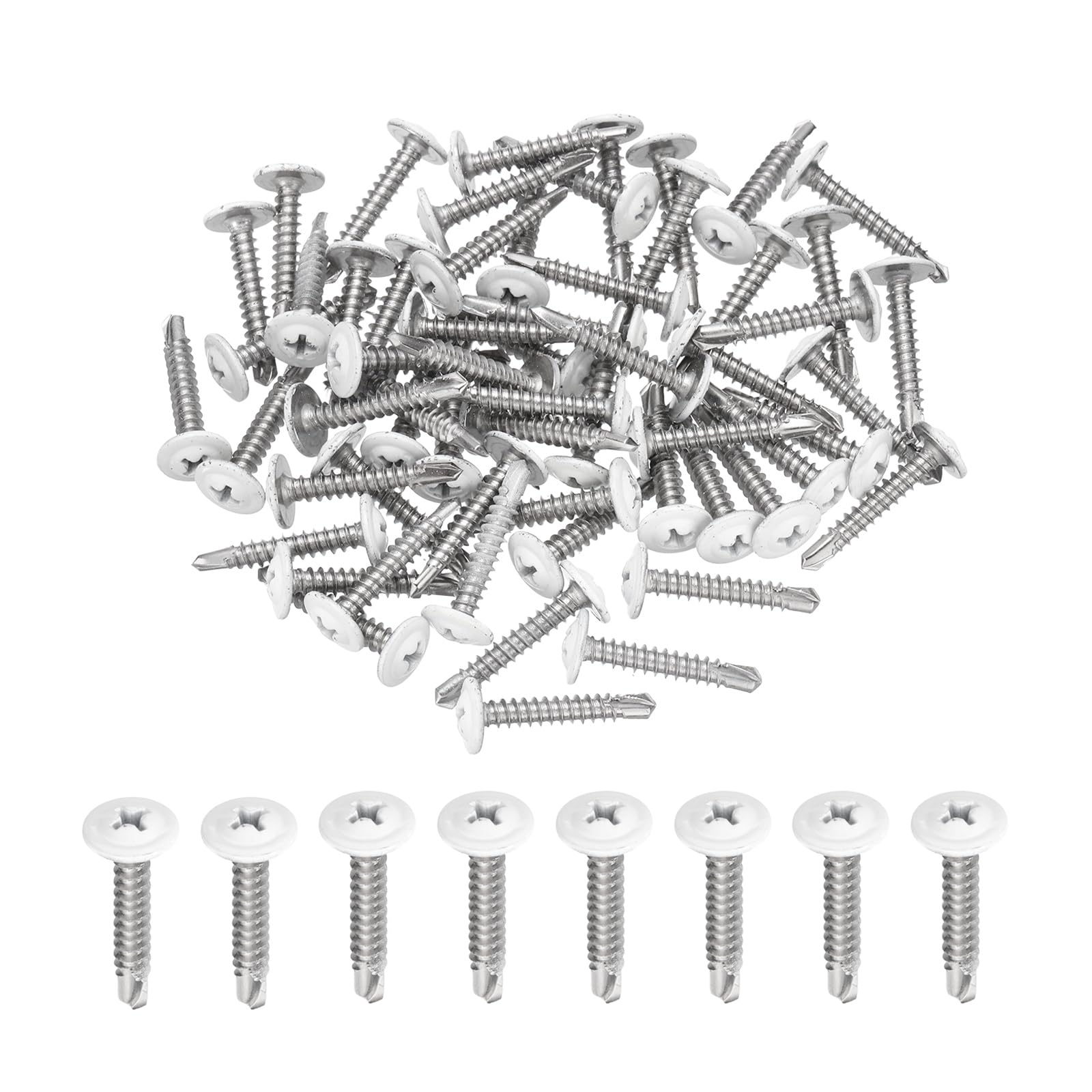 sourcing map 60Pcs M4.2x25mm White Pan Head Self Tapping Screws, 410 Stainless Steel Self Drilling Screws for Metal Sheet Metal Screw, Silver