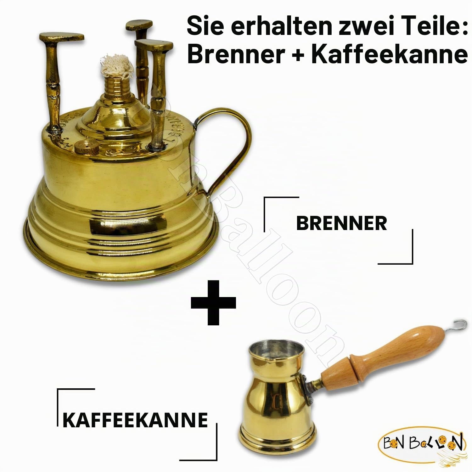 Al Bramony Türkischer griechischer Kaffee-Alkohol-Brenner aus Messing, Tischplatte mit Messinggriff, arabisch, massiv, groß, handgehämmert, ägyptischer Dekanter + Kanne, Ibrik, Größe N02