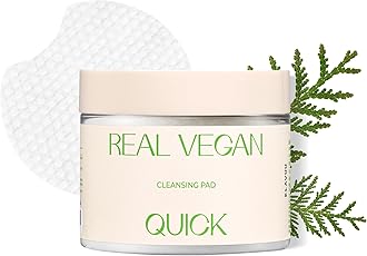 REAL VEGAN QUICK CLEANSING PAD – Gentle Makeup Remover, Deep Pore Cleansing, Soothing & Moisturizing Formula, Hypoallergenic, Ideal for Sensitive Skin – 50counts