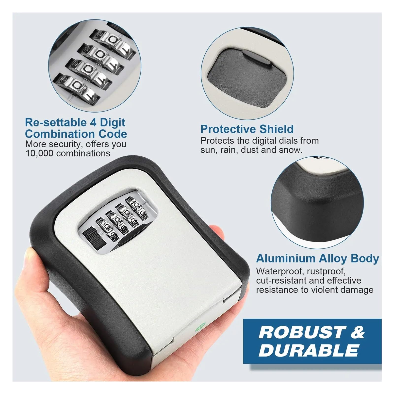 Boite A Clef Boîte de Rangement Murale à 4 Chiffres avec Mot de Passe et Serrure de sécurité sans clé for la Maison et Le Bureau(Plastic Grey)