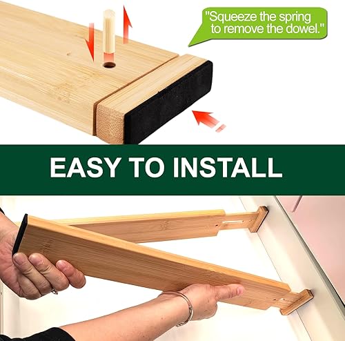 Miniatura 3 de Separadores de cajones de cocina, organizador de cajones de bambú ajustable (17-22 pulgadas), organizador de utensilios expandible para