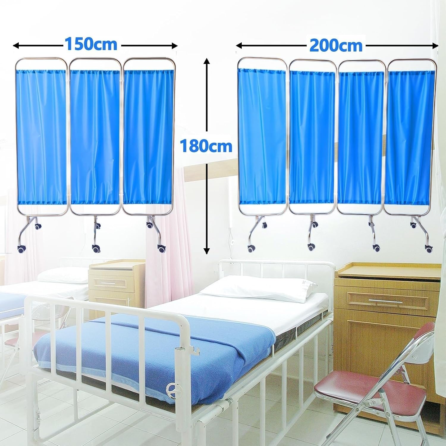 Folding Rolling Privacy Screen, Medical Privacy Screen On Wheels, 6ft Tall Foldable Room Divider Temporary Fence for Clinic/Patient/Exam Room (Size : 4 Panel)
