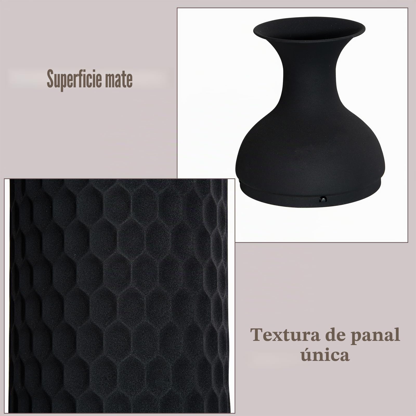 Floreros negros grandes, jarrón de suelo 69/51/42/30 cm, 4 piezas, florero moderno de metal con textura alveolada para sala de estar, casa, sala de estar, pasillo (con superficie esmerilada)