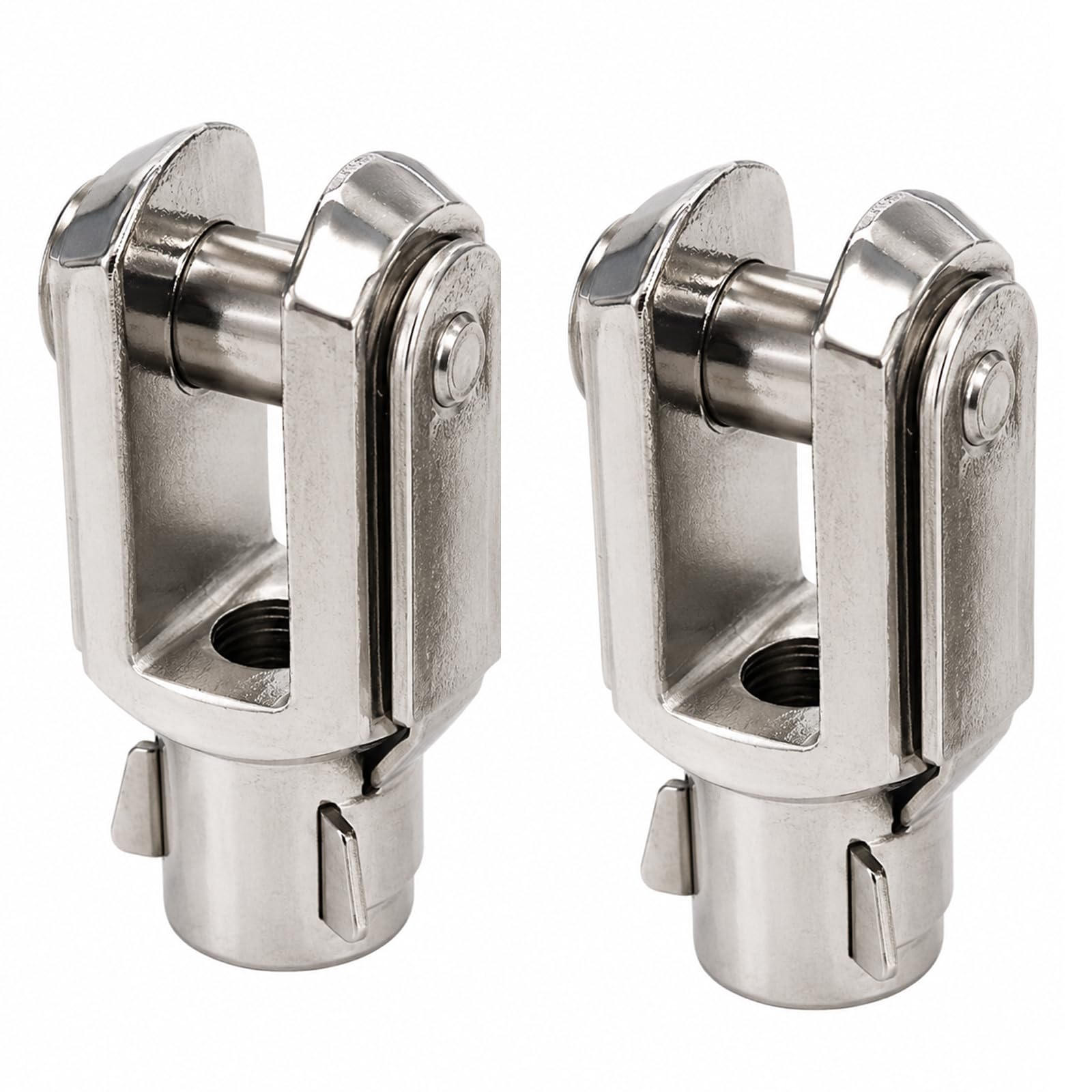 2 Pcs Threaded Air Cylinder Clevis Joint with Secure Spring Pins, Silvery Mild Steel Y Shaped Pneumatic Fork End, Heavy Duty Static Force Transmission Connectors for Machinery Automation