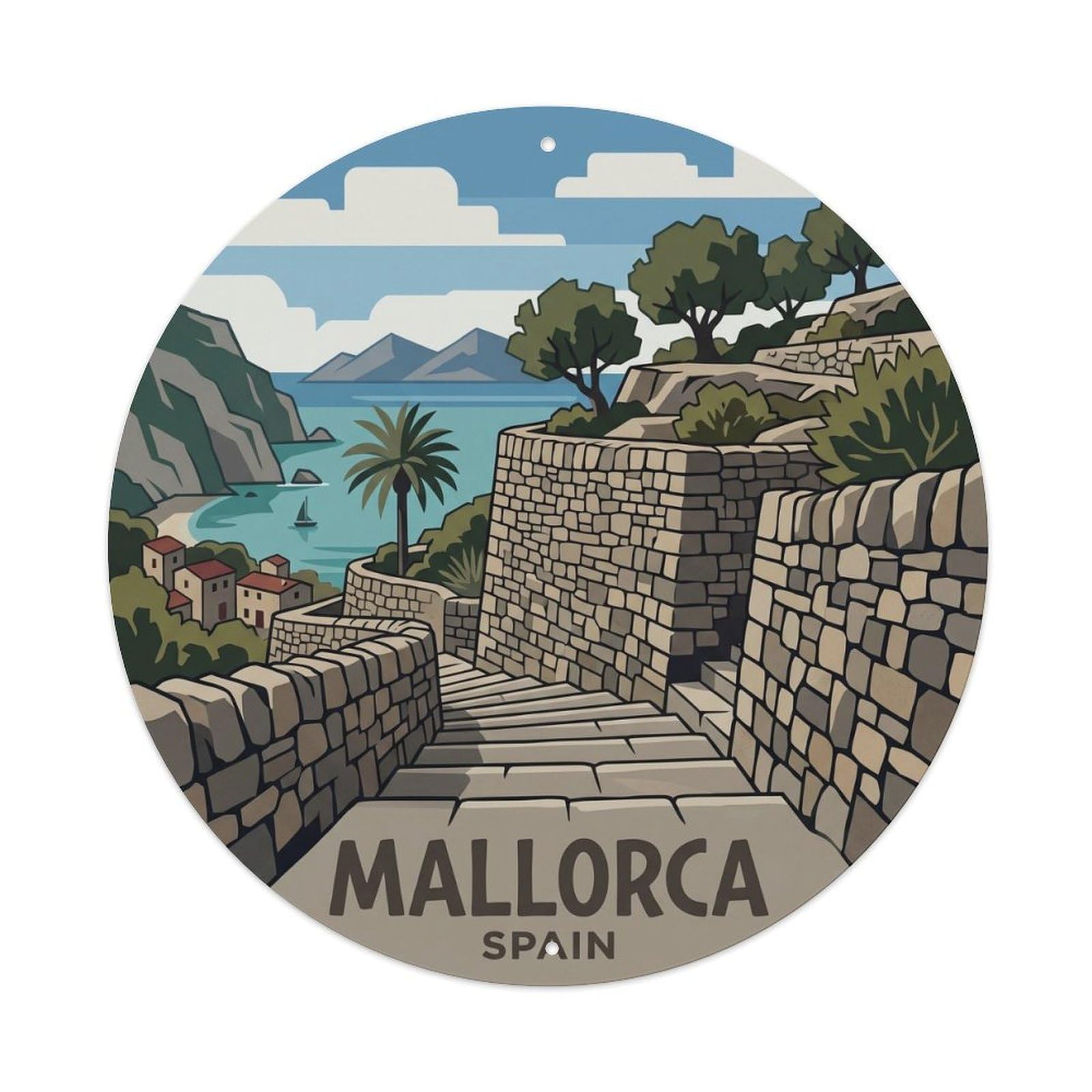 Olhnbad Style Stone Terrace Mallorca Mediterranean Countryside Metal Tin Sign