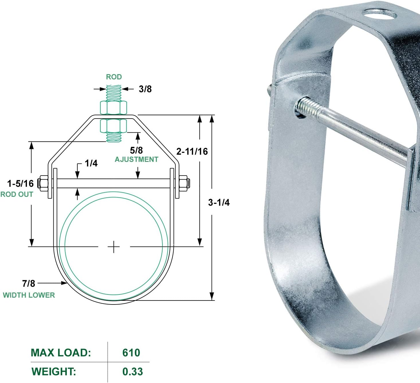 Highcraft IDT-HF34-10 Clevis Hanger, Standard Electro Galvanized Steel, 3/4 in., 10 Pieces