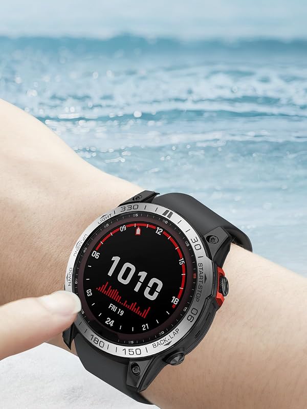 Watch Bezel for Garmin Fenix 7X/7X pro Sapphire Solar smartwatch, WUNIAK Stainless Steel Polished Adhesive Cover Anti-Scratch Protector Cover Ring for Garmin Fenix 7X/7X pro,Silver by WUNIAK - Image 9