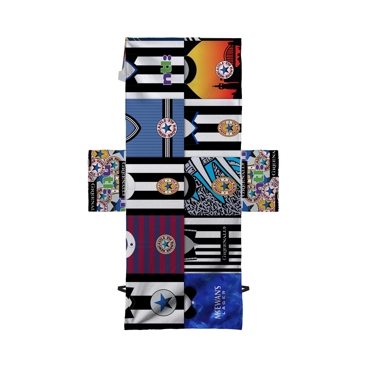 British Made Gifts Multicoloured Newcastle - Kit Montage - Football - Full Length Sun Lounger Towel With Pockets - Sunbed