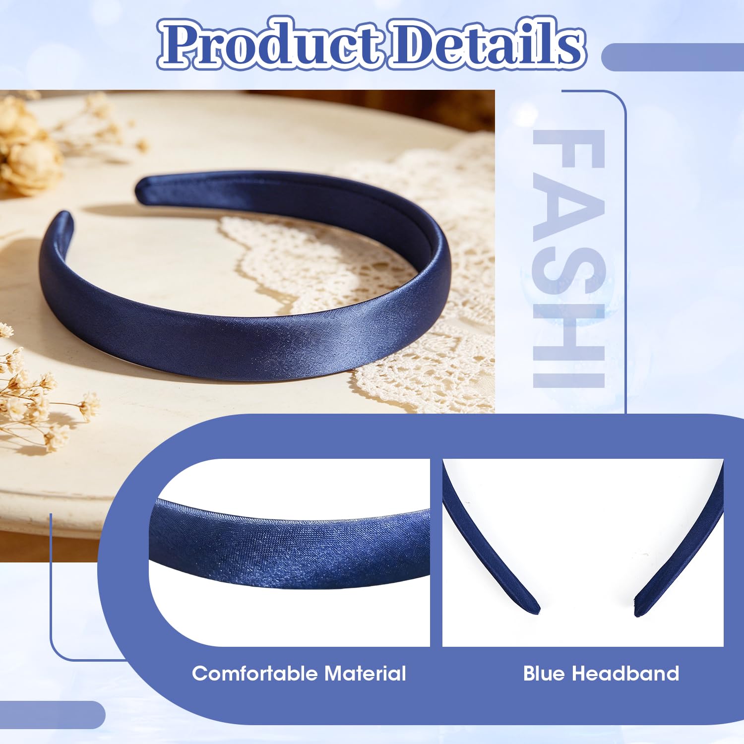 Set of 2 Headbands, Blue, Dark Blue, Plain Hair Bands for Women and Girls, Fabric Headbands, Basic for Everyday, School and Events (Navy) image 3
