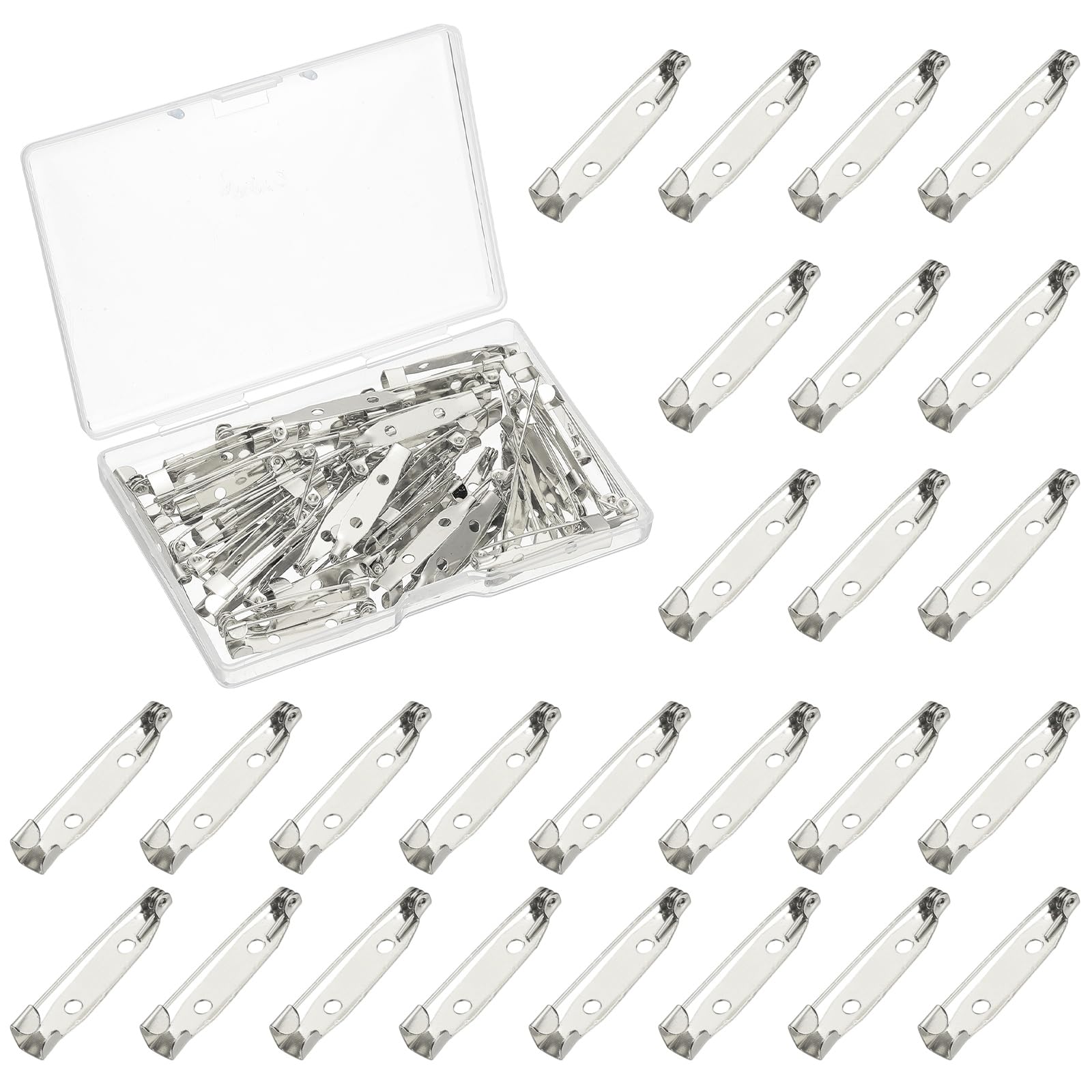 YELARXI Brooch Pin Backs, Brooch Clasp Badge Pins, Bar Reliable Metal Button Locking Safety Clasp- Fitting for (Sewing - DIY Craft - Wedding - Name Tags) 30 mm & 50 Pack & Silver
