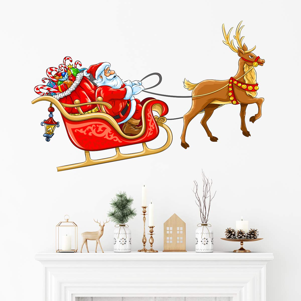 Ambiance Sticker Santa on Sleigh Wall Sticker Self Adhesive 30 x 60 cm