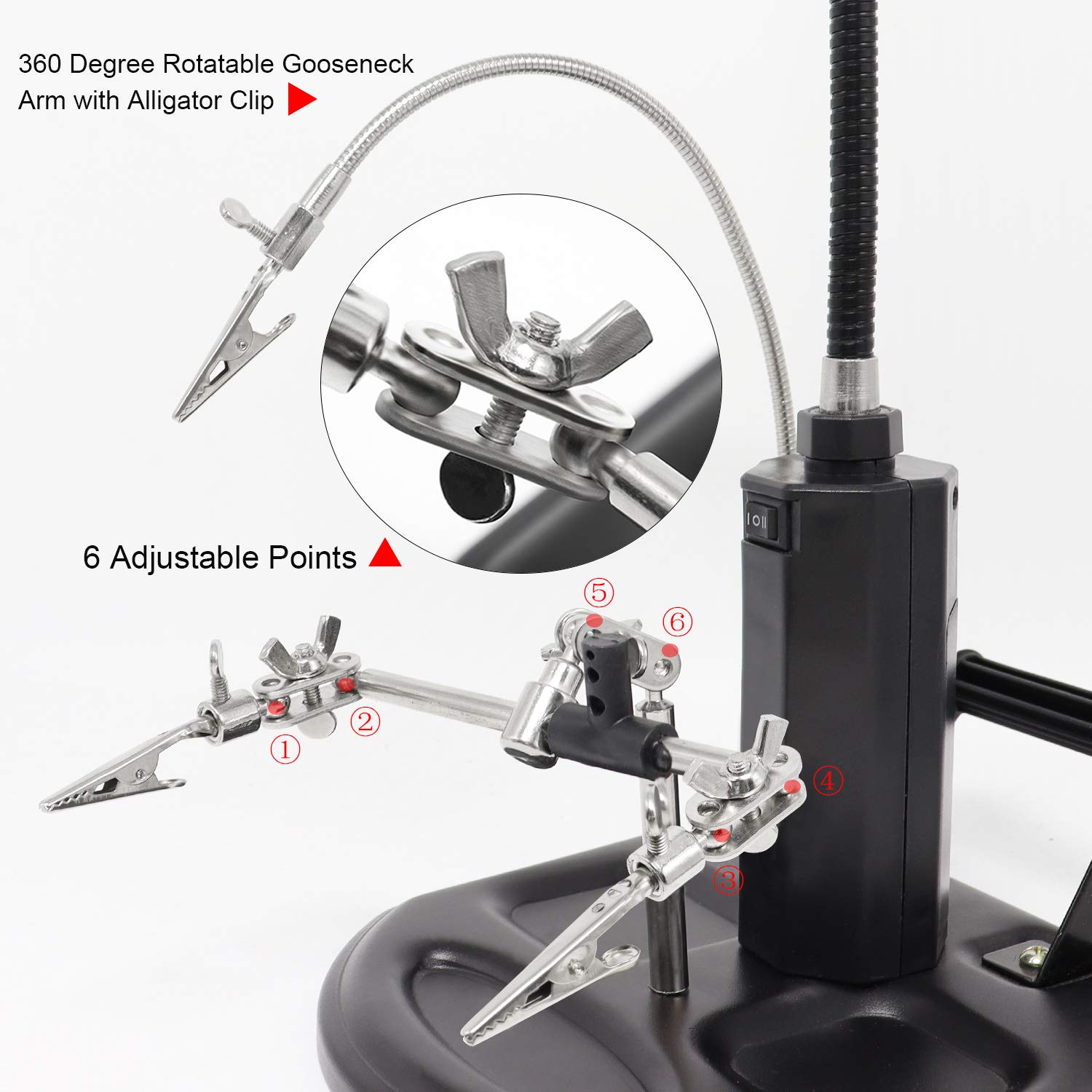 Helping Hands Magnifier Work Station with 16 LED Lights 2.5X/4X USB Rechargeable Hands Free