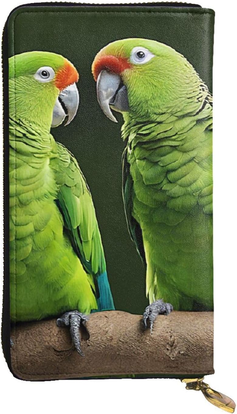 Two Parrots On Green Palm Treefull Width Double-Sided Printed Long Wallet Is A Must-Have For Travel, Portable And Easy To Store In One