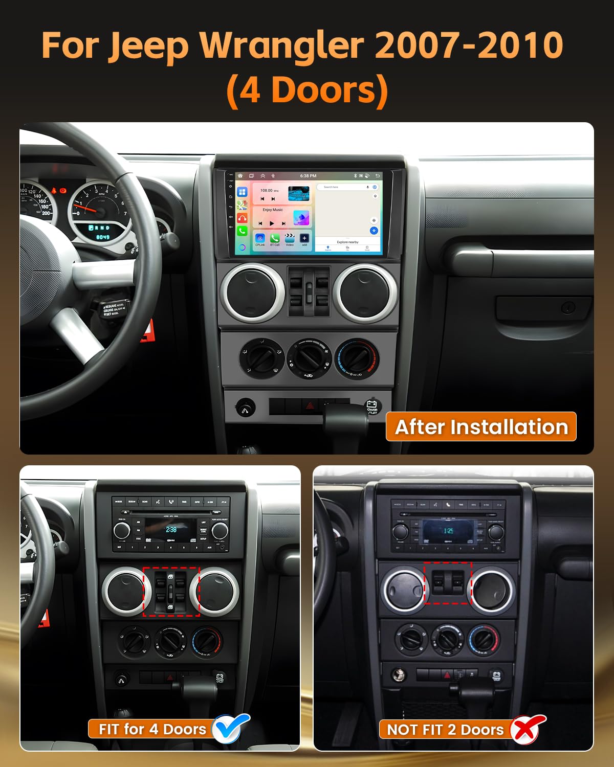 Autoradio Android 15 Per Jeep Wrangler 2007-2018 – 4+128GB, Schermo 7” In-Cell Con Wireless Carplay E GPS